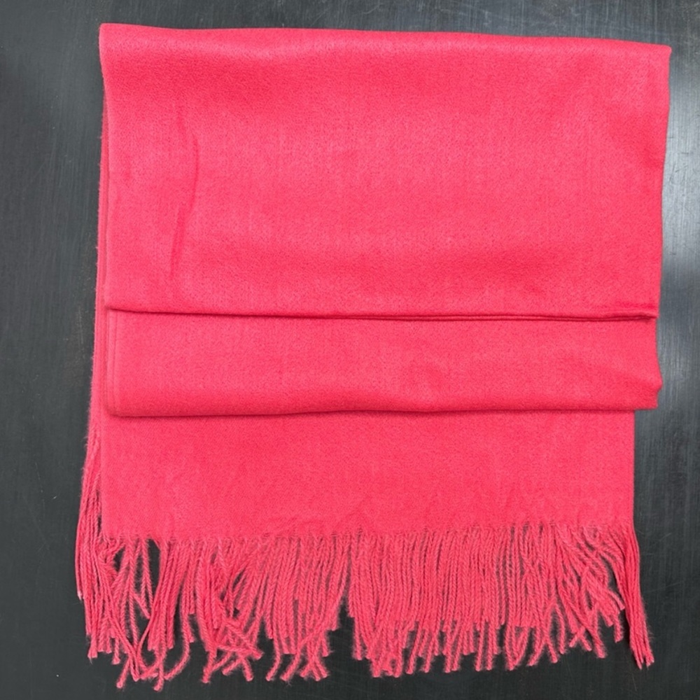 Long Hot Pink Wrap Scarf Cashmere Blend with Fringe